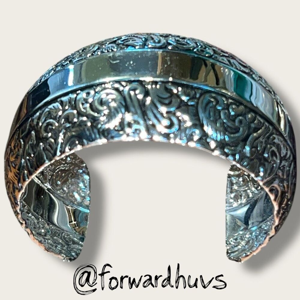 Bundle Sale 3 for $15 | Silver Tone Cuff Bracelet – Ornate Floral & Vine Motif